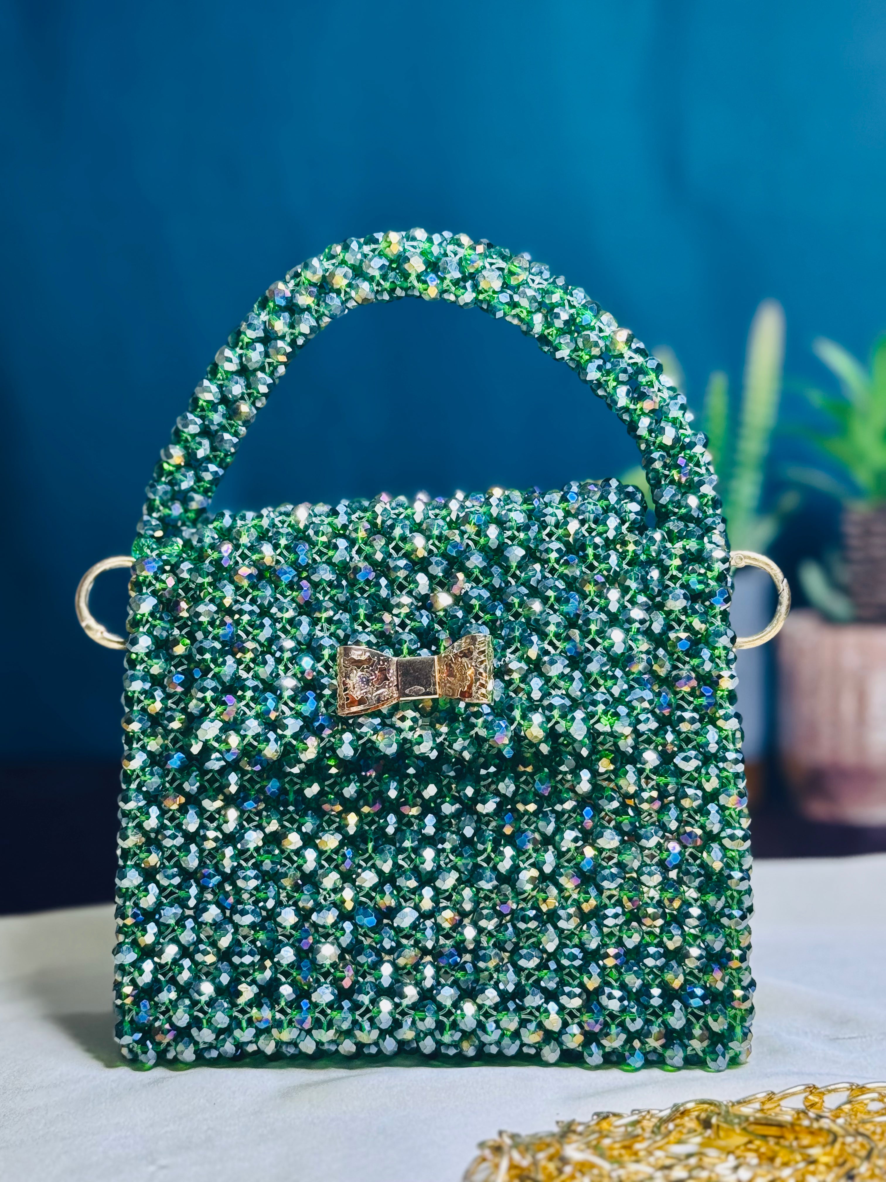 EMERALD COLOR CRYSTAL STONE HANDMADE BAG - Armix Store 