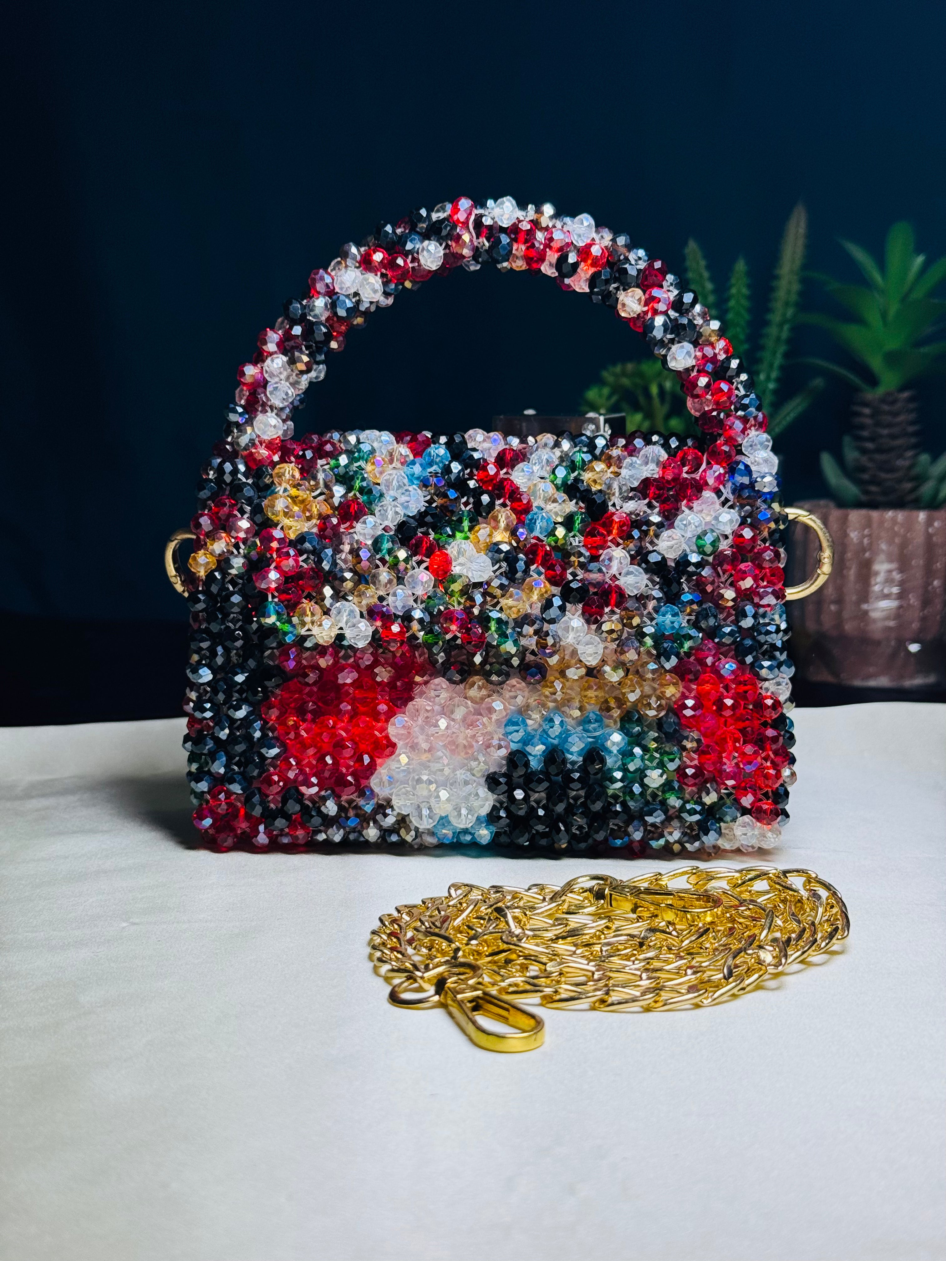 MULTI COLOR STONE CRYSTAL HANDMADE BAG - Armix Store 