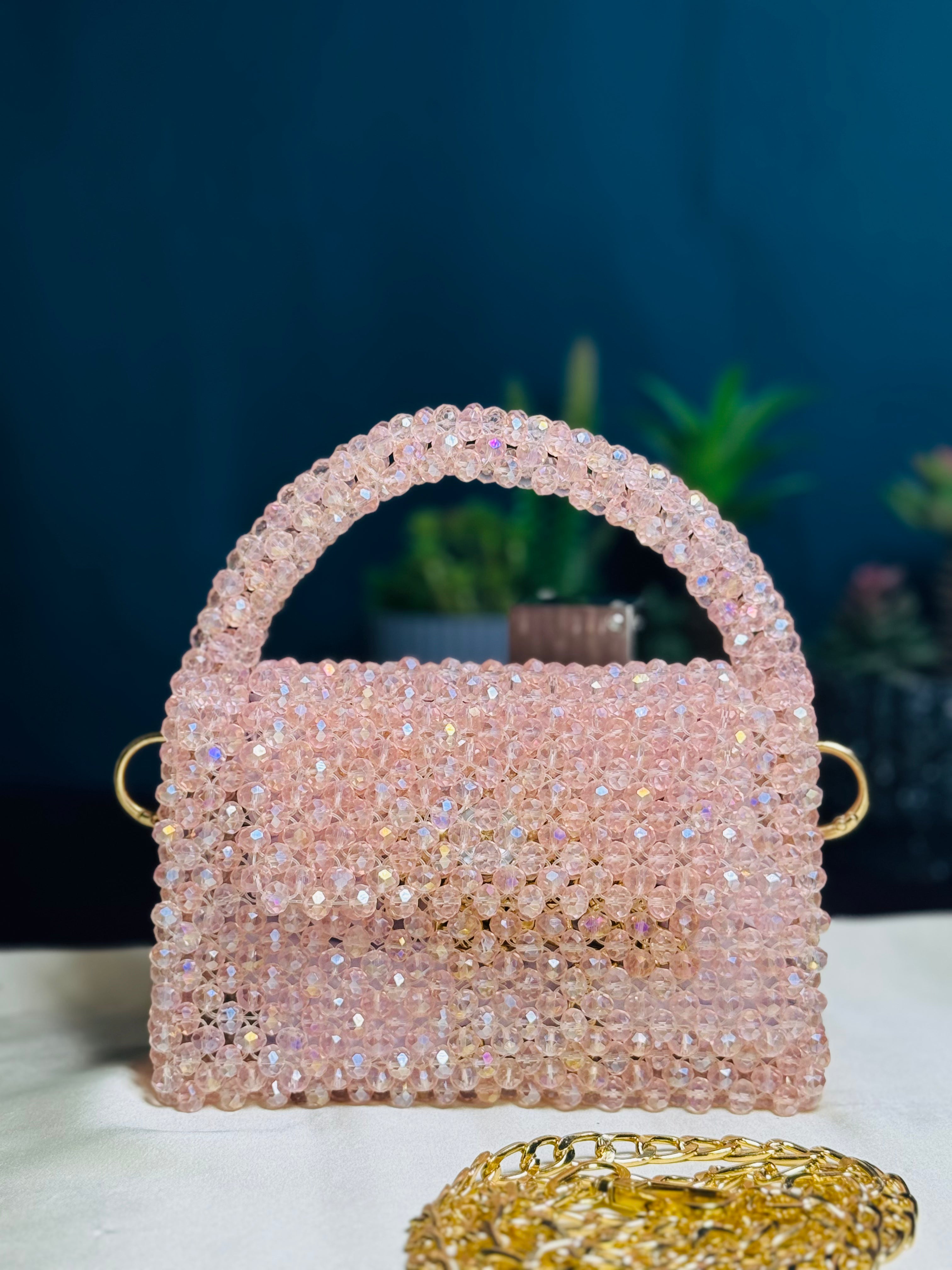 PASTEL PINK CRYSTAL STONE HANDMADE BAG - Armix Store 